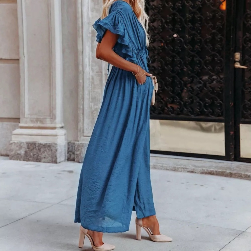 Blue Gauze Boho Button Maxi Dress - Picture 3 of 9